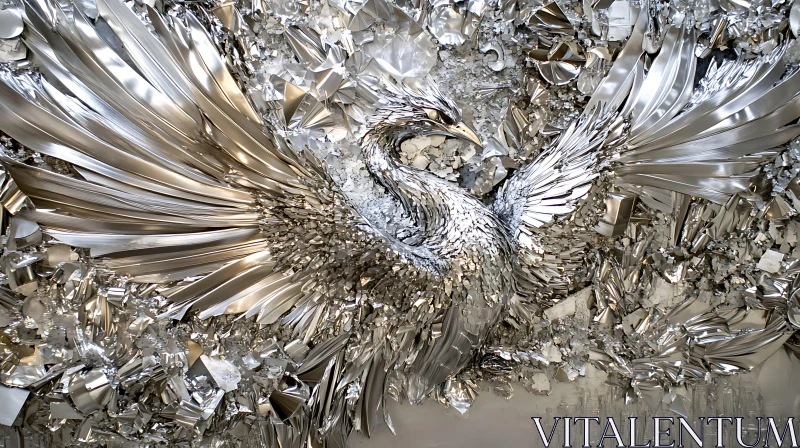 Silver Phoenix Metal Art Sculpture AI Image