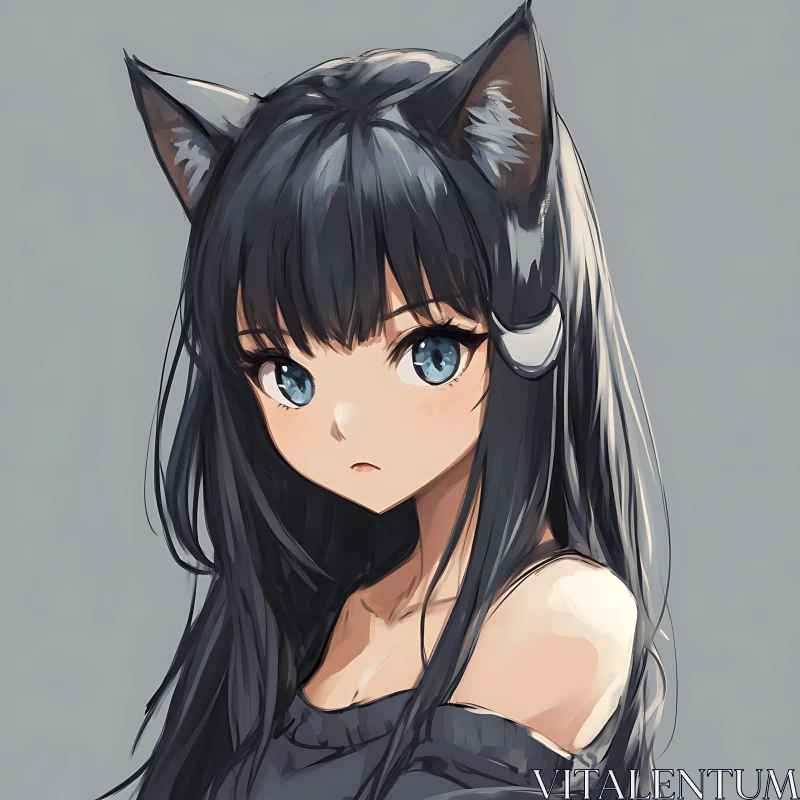 Charming Anime Girl with Cat Features AI Image