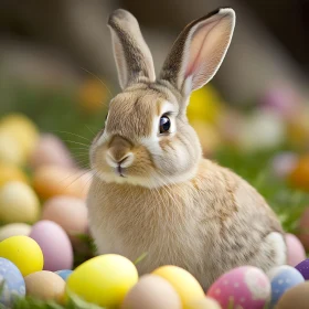 Bunny Surrounded by Festive Easter Eggs