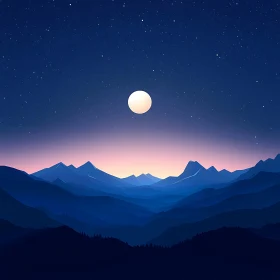 Starlit Mountains and Moon