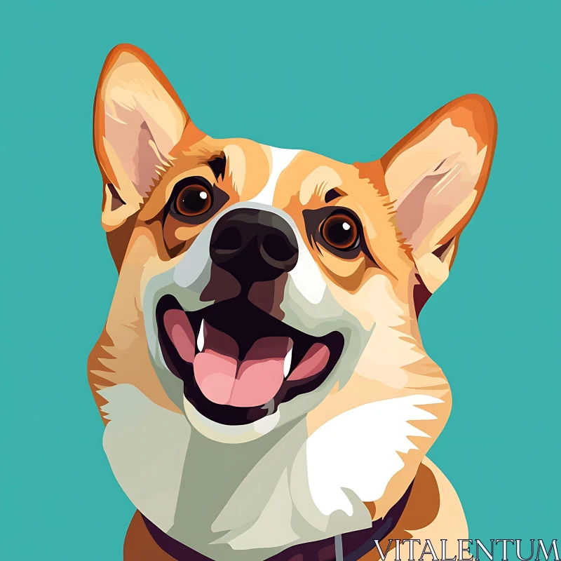 Happy Corgi Digital Art Portrait AI Image