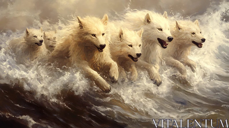 AI ART White Wolves in the Sea