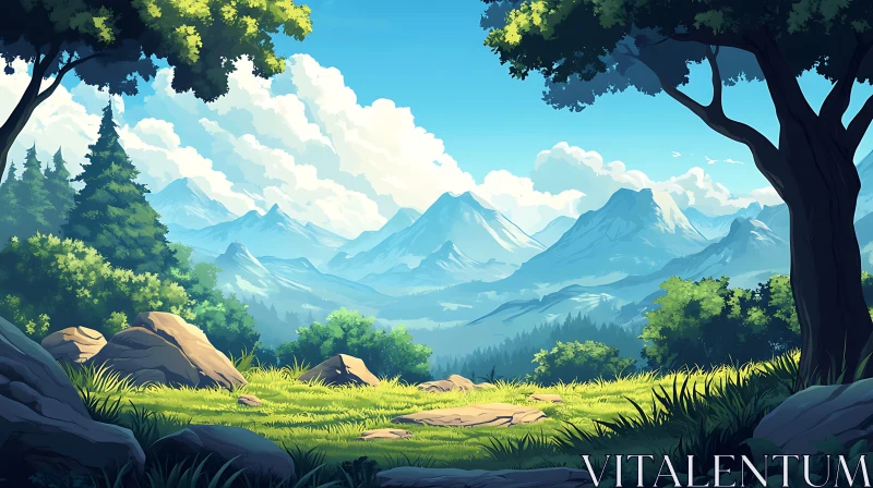 Scenic Mountain View with Trees and Sky AI Image