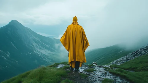 Mountain Vista with Figure in Yellow