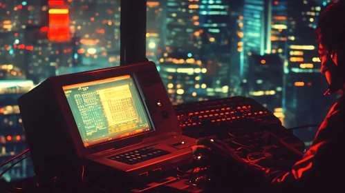 Vintage Computer and City Night