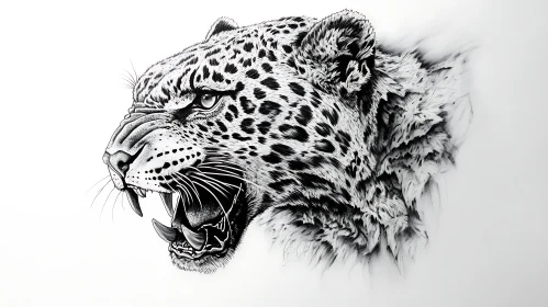 Monochrome Leopard Head Illustration