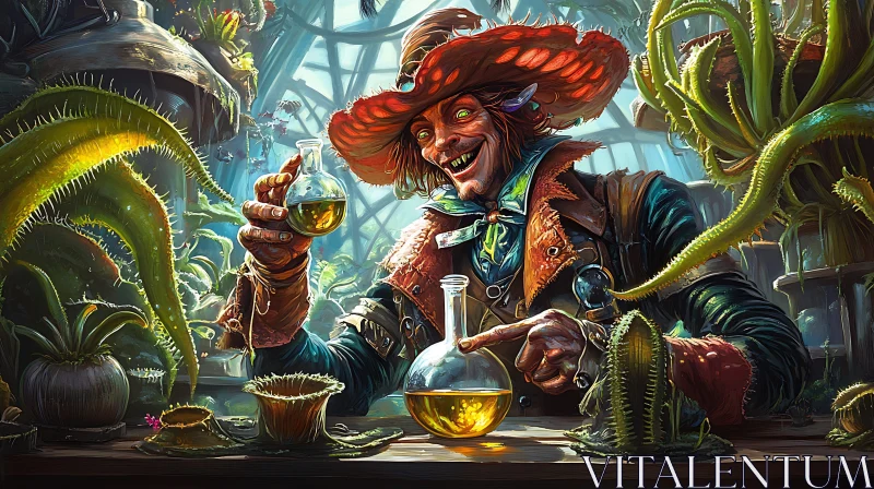 AI ART Eccentric Alchemist in Botanical Laboratory