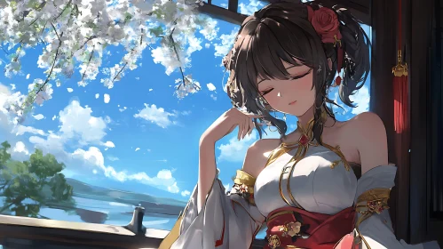 Anime Woman Amidst Blossom and Nature