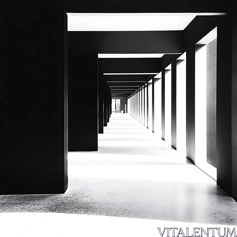 Monochrome Corridor with Geometric Design and Depth AI Image