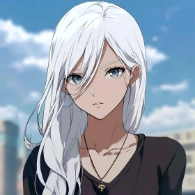 Anime Character with Intense Blue Eyes and White Hair