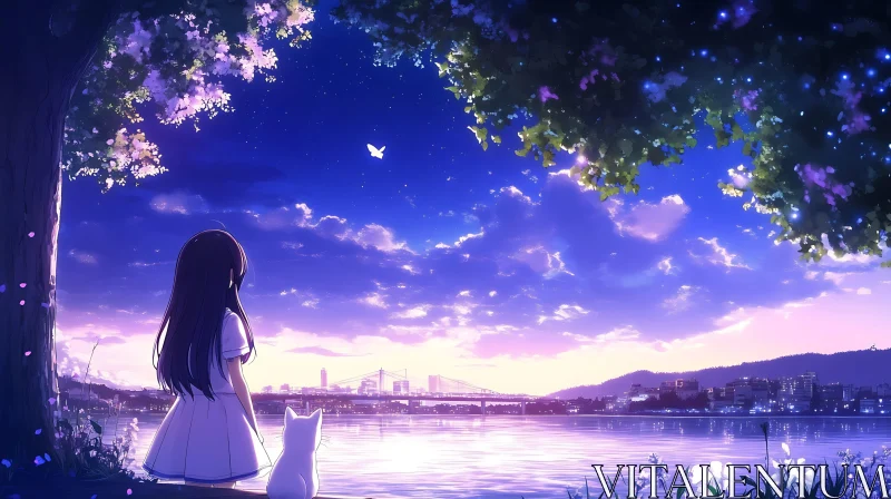 AI ART Tranquil Anime Evening by the River