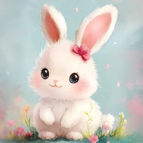 Cute Bunny Portrait with Pink Blossom