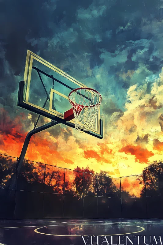 AI ART Basketball Hoop at Sunset - Outdoor Court Serenity AI Generated Image