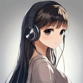 Digital Illustration of Anime Girl Listening to Music