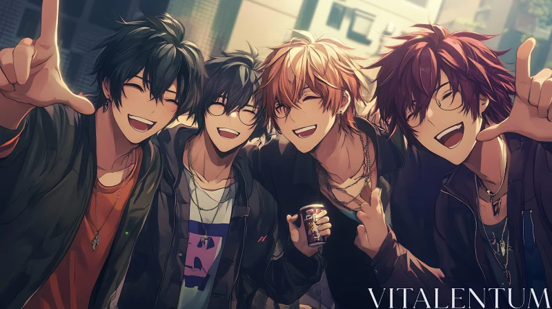 Youthful Smiles and Laughter in Anime Art AI Image