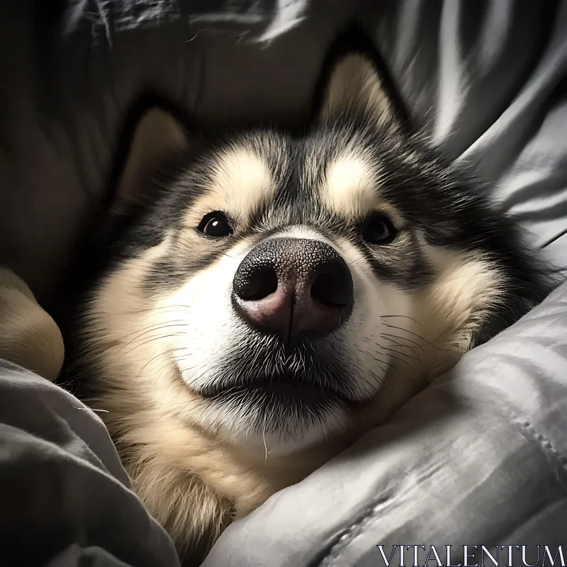 Dog Resting Comfortably in Bed AI Image