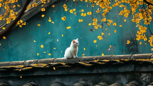 Tranquil Scene of Cat with Autumn Foliage