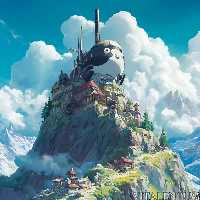 Whimsical Creature on a Mountain in Anime Art AI Image