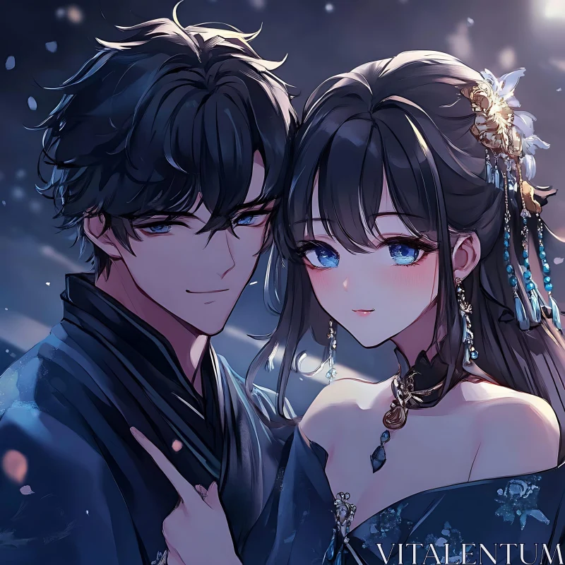 AI ART Elegant Anime Couple in Night Setting