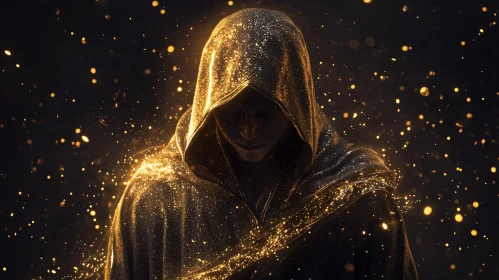 Mysterious Hooded Figure with Golden Light