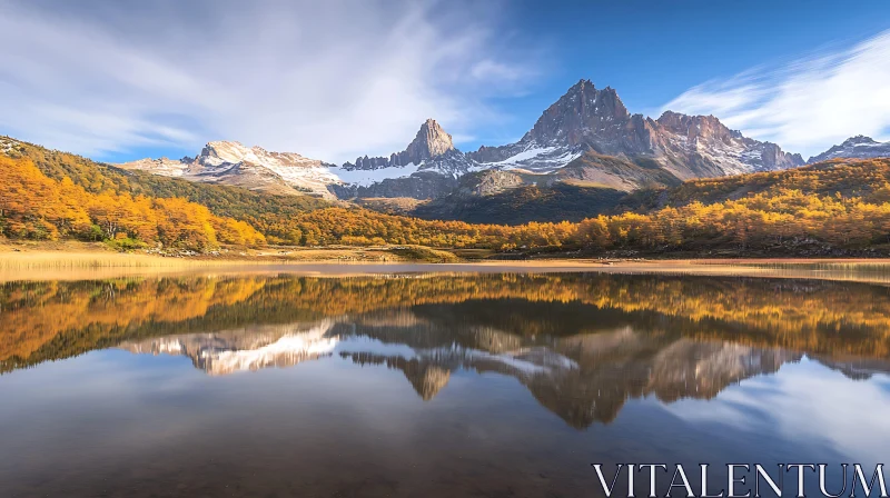 AI ART Serene Mountain Lake with Autumnal Reflection