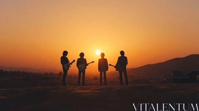 AI ART Guitarists in the Golden Desert Sunset