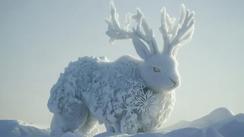Snowy Rabbit with Antlers