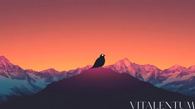 AI ART Silhouette Bird Mountain Sunset Scene