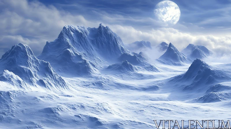 Winter Mountain Landscape with Moon AI Image