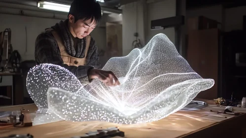 Craftsman Shaping a Luminous Art Piece