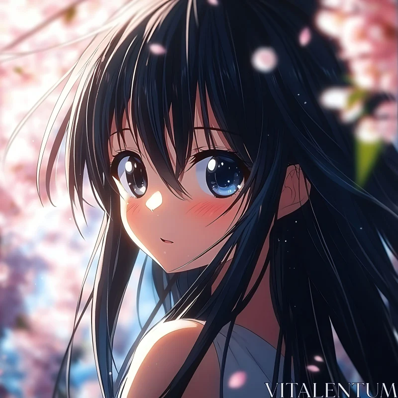 Anime Girl Portrait with Cherry Blossom Backdrop AI Image