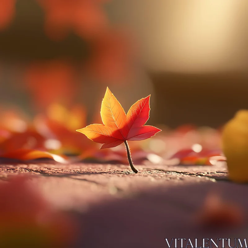 Lone Orange Autumn Leaf in Fall Setting AI Image