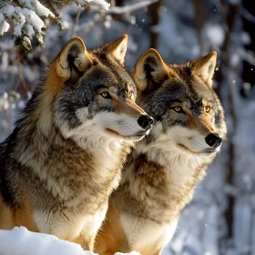 Pair of Wolves in Snow