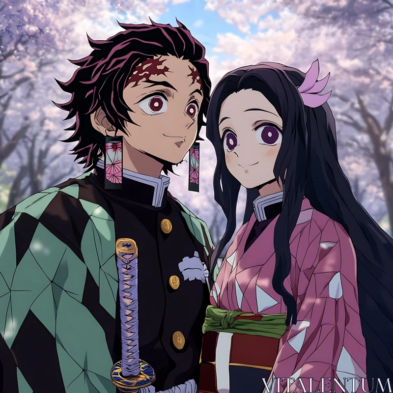 AI ART Anime Duo in Blooming Sakura