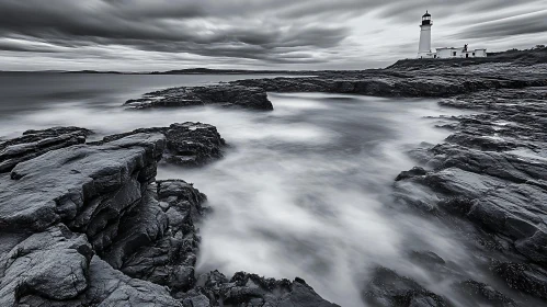 Monochrome Lighthouse Seascape