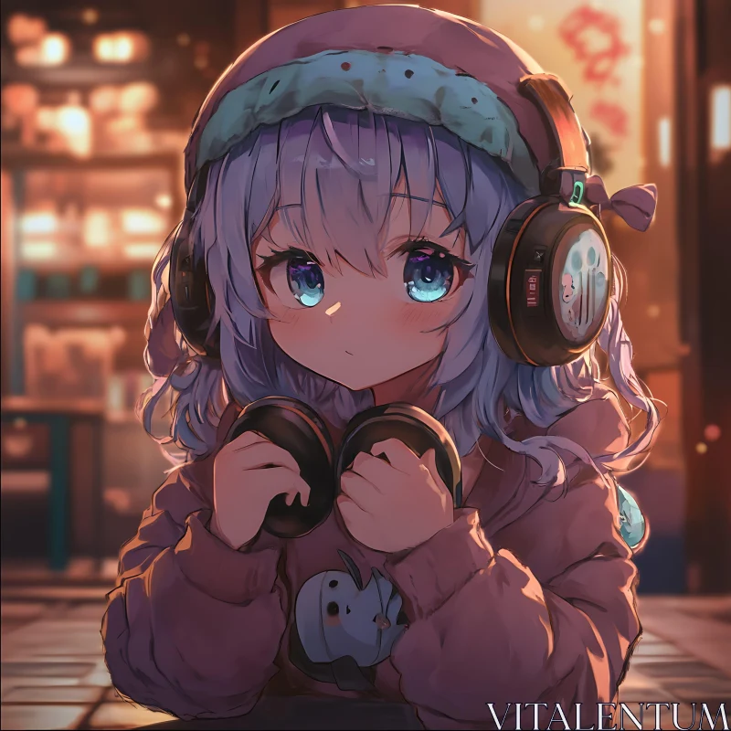 Cute Anime Girl in Warmly Lit Room AI Image