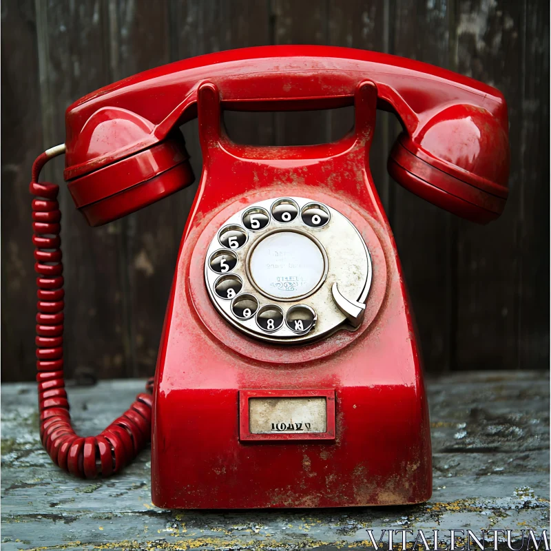 Vintage Red Phone on Rustic Background AI Image