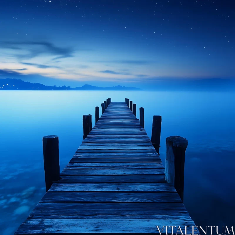 Night Pier Calm Waters AI Image