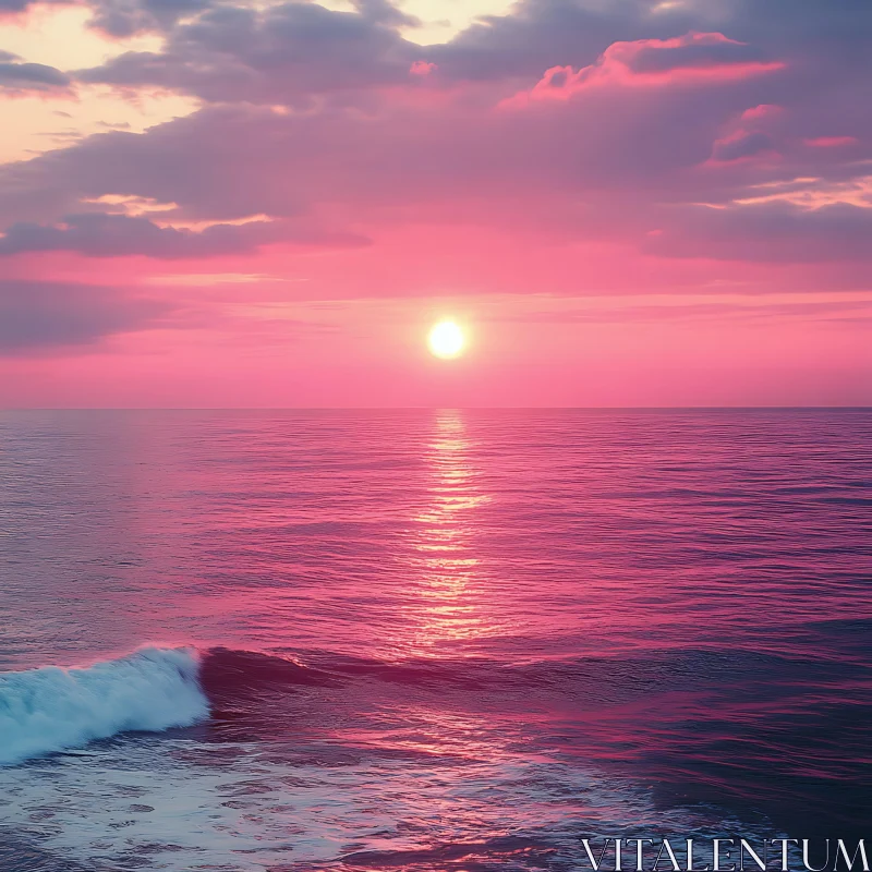 Ocean Sunset with Pink Sky AI Image