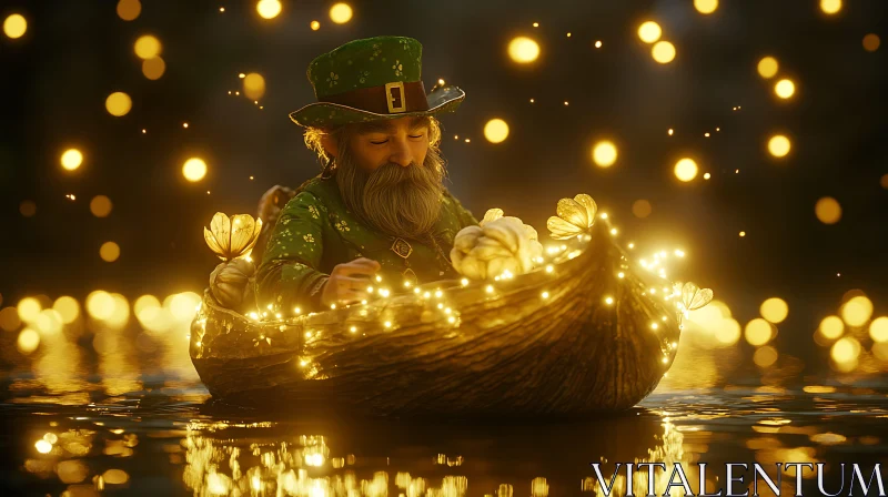 AI ART Leprechaun in a Boat of Lights