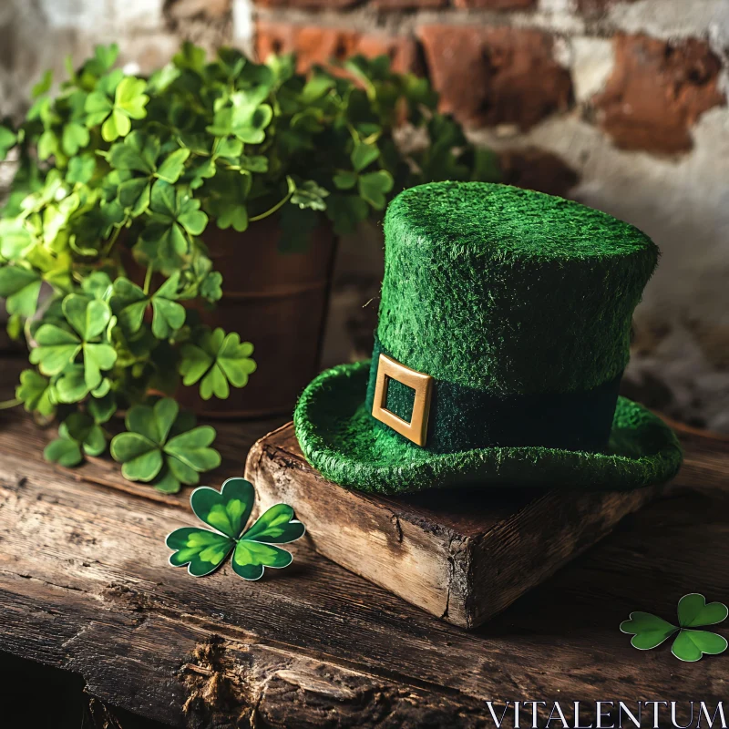 Lucky Green Hat and Shamrocks AI Image