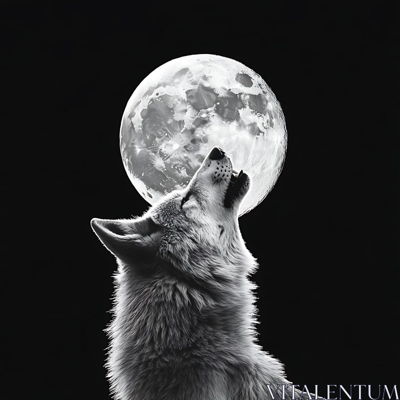 AI ART Monochrome Wolf Portrait under Moonlight