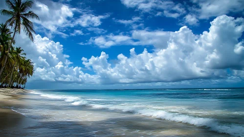 Tropical Beach Paradise with Blue Sky