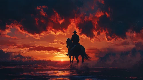 Silhouette of a Cowboy at Sunset