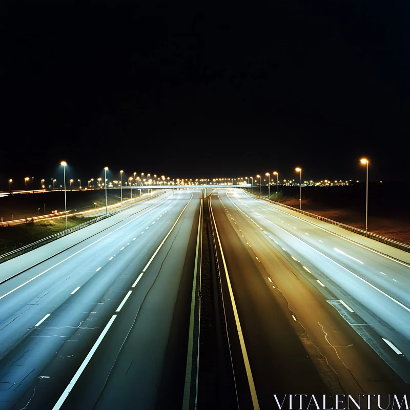 Empty Highway at Night AI Image