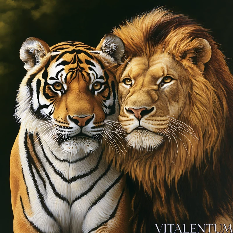 United Feline Strength: Lion and Tiger AI Image