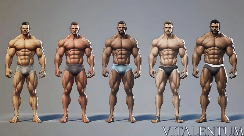 AI ART Evolution of Muscularity: A Quintet of Strength