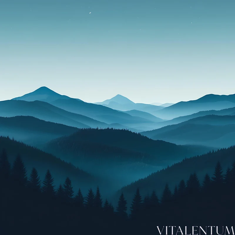 Layers of Blue: A Mountain Vista AI Image