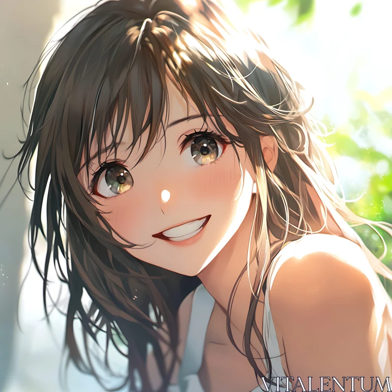 Sunlit Beauty: Anime Girl with Captivating Smile AI Image