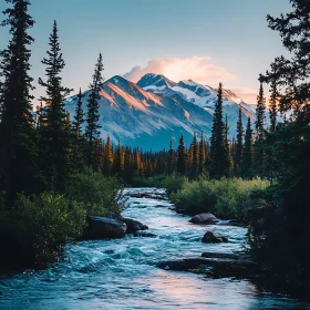 Scenic Mountain River and Forest View